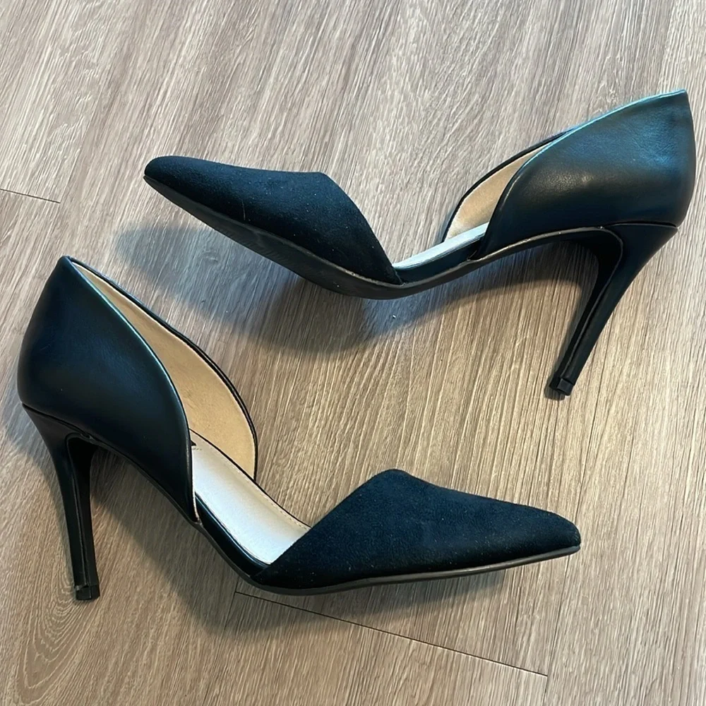 French Connection Women’s Pointy D’orsey Heels Size 10 Black Leather Cocktail